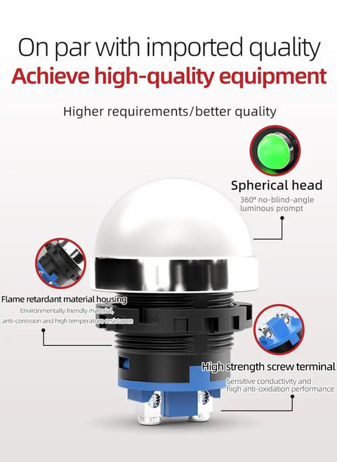 Heavy Duty Industrial LED Indicator Lamp 24V Green Continuous Light Switch IP65 Waterproof And Dustproof Warning Signal Light with spherical head