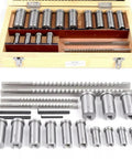 Pro Grade Keyway Broach Set For Lathe 22 Pc HSS Broaching Kit with bushings and shims in open wooden case