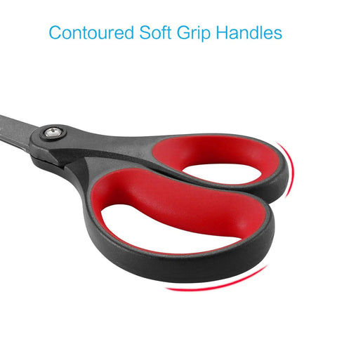 Close-up of red and black comfort grip handles on Two Pack 8 Inch Titanium Nonstick Scissors With Comfort Grip For Office And Craft.