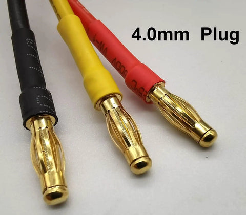 Three 4.0mm plugs for 4500KV Brushless RC Motor 2000W 164A 12V 4 Pole Design with black, yellow, and red sleeves.