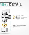 Chrome-plated brass angle stop valve with 3/8" and 5/8" compression outlets.