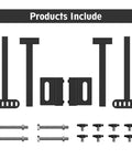 Universal Adjustable Headboard Brackets For Heavy Duty Steel Metal Bed Frame Extension Kit parts layout including screws and brackets.