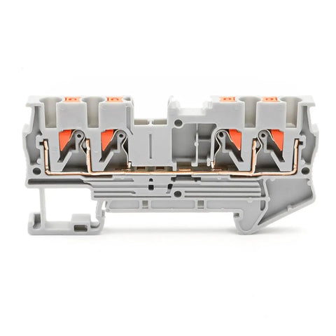 2.5mm2 4 Wire Terminal Block For DIN Rail With Spring Clamp, Orange, Compact Electrical Connection, Quattro Style Terminal Blocks
