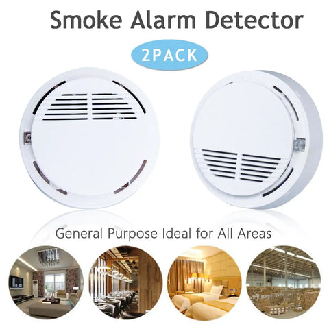 Zero Headache 10 Year Battery Smoke Detector And Alarm With Photoelectric Sensor For House And Bedroom Safety Straight Up Dependable Bulletproof 2 Pack Ul217 Certified, two white smoke detectors side by side.
