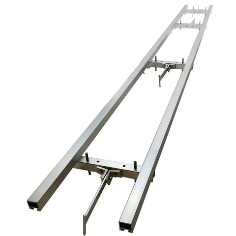12 Ft Rail Mill Guide System with Four Crossbar Kits for Chainsaw Mill, aluminum frame, viewed from angle showing detail.