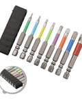 Solid Hex Screwdriver Bits Set With 4 Inch Shank And Color Coded Ferrules For Heavy Duty Drilling Tasks Featuring Magnetic Tips And Durable Alloy Steel Construction In H5 To H8 Sizes. 8pc set with case