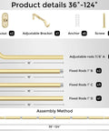 Assembly diagram of Wrap Around Blackout Curtain Rods 36 To 120 Inch 1 Inch Diameter Heavy Duty Metal Rod With Aluminum Bracket