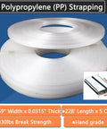 Heavy Duty PP Strapping Coil Kit 0.59 In Wide X 0.0315 In Thick, 330 Lb Break Strength, White Poly Strapping, 5 Coils With 100 Iron Buckles