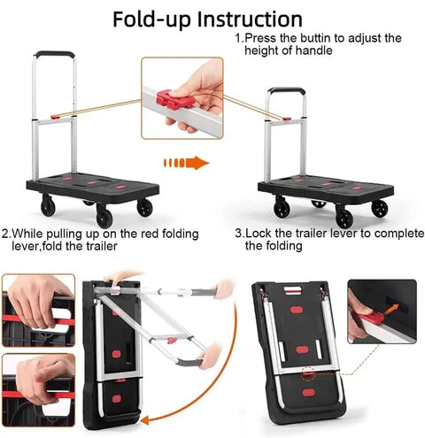 Folding instructions for Foldable Hand Truck With 330 Lbs Capacity Heavy Duty Luggage Cart Portable Push Cart Dolly With Adjustable Handle