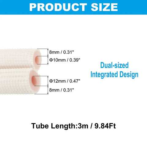 Pipe Insulation Foam Tube For Copper Pipes One Quarter Inch And Three Eighth Inch OD 9.84 Feet Long White Pink External Thermal Insulation