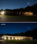 Outdoor LED Flood Light 16W 1500 Lumen Walkway Security Light 3000K Warm White Waterproof with night and lit building