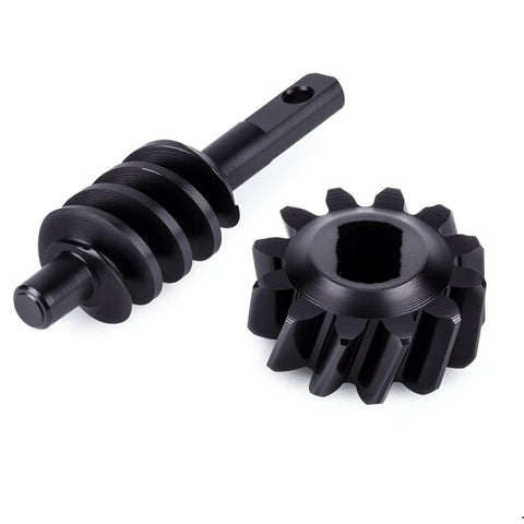 Hardened Steel Helical Axle Gear Set 12T For 1/30 RC Crawler With CNC Machined Worm And Spur Gears on white background