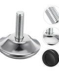 Heavy Duty Adjustable Furniture Levelers And Metal Screw Feet With Grippy Rubber Pads To Fix Wobbly Cabinets Tables Chairs And Dressers Zero Sweat Quick Install close-up of metal screw foot with rubber base
