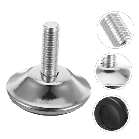 Heavy Duty Adjustable Furniture Levelers And Metal Screw Feet With Grippy Rubber Pads To Fix Wobbly Cabinets Tables Chairs And Dressers Zero Sweat Quick Install close-up of metal screw foot with rubber base