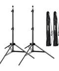 Two Pack 7 Ft Light Stands For Photography And Video with carry case, aluminum alloy construction, supports up to 11 lb, black finish.