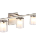 3 Light Glass Vanity Light Fixtures In Nickel Finish Dope Farmhouse Vibe, 17.9 Inch Bathroom Lighting Wall Sconces With Clear Outer And Milky Inner Glass Shades