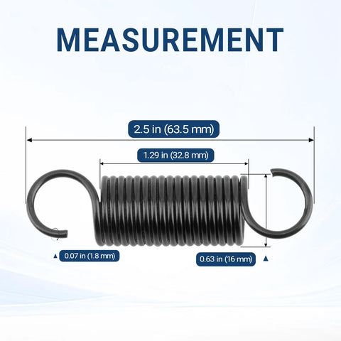Beefy Heavy Duty Two Point Five Inch Short Hook Recliner Springs For Couch And Sectional Repair No Fuss Furniture Fix Fast Swap Replacement Coils Two Pack Reliable Steel Build with measurements.