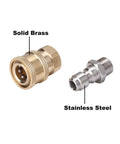 4 Pack Quarter Inch Quick Connect Pressure Washer Adapter Set With Quick Release Couplers, stainless steel and brass components.