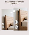 Heavy Duty Eva Foam Headboard Stoppers And Wall Protectors Keep Your Setup Tight And Silent Kick Back Against Walls Shield From Nasty Scuffs Stay Solid Black 20 Pack shown on bed corners.