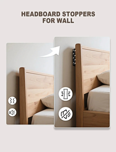 Heavy Duty Eva Foam Headboard Stoppers And Wall Protectors Keep Your Setup Tight And Silent Kick Back Against Walls Shield From Nasty Scuffs Stay Solid Black 20 Pack shown on bed corners.