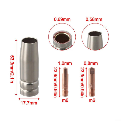 Heavy Duty 14Piece MIG Welding Tips Kit With 0.8mm 0.030 And 1.0mm 0.040 Contact Tips, Gas Nozzles, Copper Brass Consumables For MB15 AK Torch