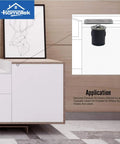Four Pack Concealed Ball Catch With Matching Strike Plate For Closet Doors Satin Nickel Die Cast Adjustable Tension shown on cabinet.