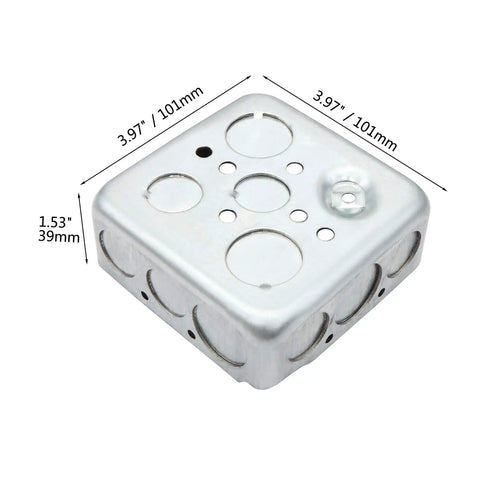 Galvanized 4 Inch Square Electrical Box With 1-1/2 Inch Depth, Ten 1/2 Inch And Six 3/4 Inch Knockouts, Built Tough Raised Grounded Metal Junction Box, 21 Cu In Capacity For DIY Wiring In Walls Or Fixtures
