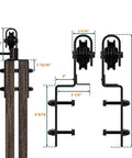 Smooth Quiet Sliding Barn Door Hardware Roller Kit For Double Doors Black Bent J Hanger System installation diagram.