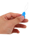 Portable Needle Threader Set For Hand Sewing And Machines Gourd Shaped Plastic Tool 100 Pcs Pack No Fuss Threading For Embroidery And DIY Crafts Cross Stitch Quilting On The Go Travel Friendly Use, blue plastic threader in hand