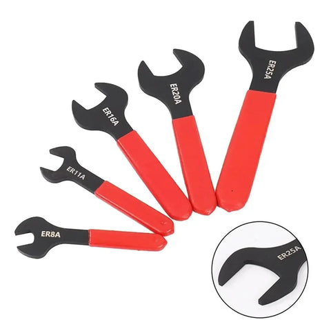 Heavy Duty ER Wrench Spanner For ER8A ER11A ER16A ER20A ER25A Collet Chuck Fits CNC Machining Centers with black and red spanners.