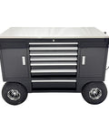Pro Level Heavy Duty 7 Drawer Cold Rolled Steel Tool Chest With Hella Major Load Capacity And Rugged Powder Coated Finish Mobile Shop Cart with stainless top and ball bearing wheels.