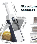Adjustable mandoline slicer and vegetable chopper in blue with 5 blades and built-in container.