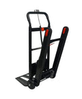 Voltstair Go Portable Electric Stair Climbing Dolly With Removable Battery Black And Red Heavy Duty Motorized Platform front view with ergonomic handles.