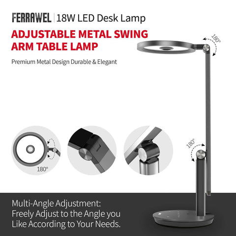 Dimmable LED Desk Lamp With Auto Off Timer And Memory Function, 18W 1000LM Eye Caring Reading Light, adjustable gray design