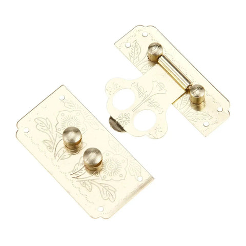 Gold Key Hasp Lock For Jewelry Box And Vintage Suitcase Durable 53x45mm Hasp Catch Latch Hardware Retro Style with floral engraving