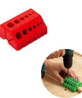 Premium Drill Guide Block For Dead On Straight Holes And Hella Accurate 45 And 90 Degree Angles, red alignment jig for precise drilling.