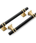 5 Pack 3.75 Inch Black And Gold Cabinet Handles Slick Modern Zinc Alloy Drawer Pulls For Kitchen Cabinets Dressers Wardrobes
