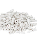 One Hundred Pack Self Drilling Drywall Anchors Plug And Play Plastic Build Quick Install No Messy Prep Heavy Duty Fasteners For Sheetrock Gypsum Walls Hang Your Gear Tight And Secure Every Single Time. White plastic anchors piled together.