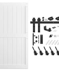 White Primed MDF Sliding Barn Door 40 Inch By 84 Inch With Waterproof PVC Coating Non Bending Construction Ready To Assemble Includes Black Seven Foot Sliding Door Hardware Kit And Handle Pre Drilled H Frame
