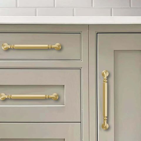 2 Pack 10 Inch Brushed Gold Cabinet Pulls For Kitchen And Bathroom Drawers Matte Gold Finish Moisture Proof Scratch Resistant Easy To Clean Heavy Duty Zinc Alloy Handles Modern Kitchen Update on cabinet