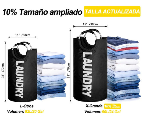X Large 115L Collapsible Laundry Basket Stand Up Hamper Two Pack Black And Dark Grey With Padded Handles Foldable Dirty Clothes Organizer For Home Laundry Storage next to folded clothes.