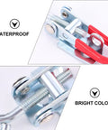 Close-up of Adjustable Toggle Latch Clamp Set Built Tough, Heavy Duty Zinc Plated Iron Pull Clamp, waterproof with bright colors