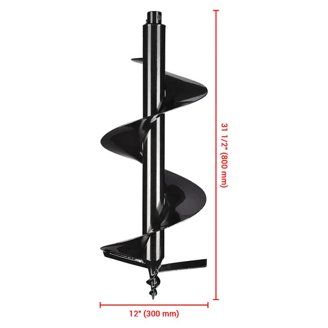 12 Inch Earth Auger Drill Bit For Planting With Extra Long 31.5 Inch Depth, black steel, ideal for digging holes