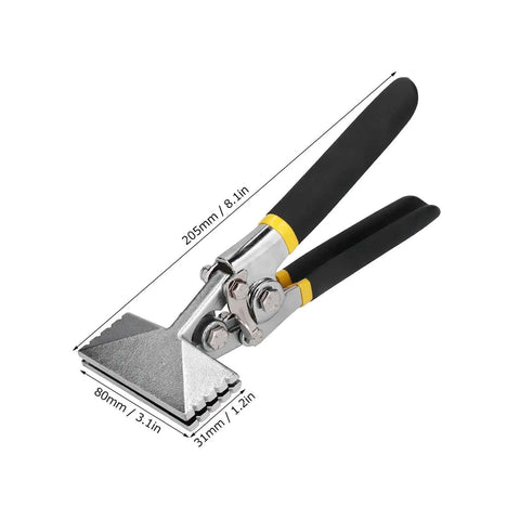 Pro Grade Sheet Metal Bending Pliers Hand Seamer 80mm with ergonomic handle for metal fabrication, shown with measurements