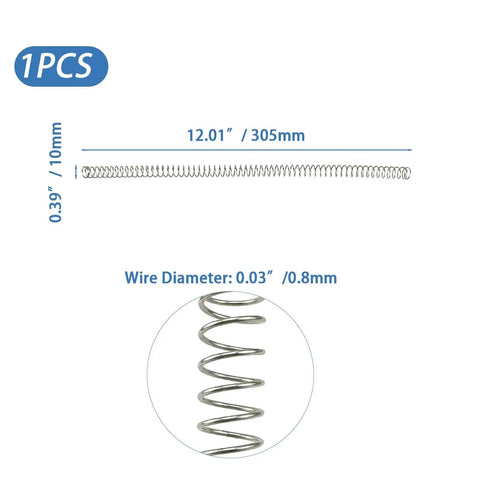 304 Stainless Steel Compression Spring 0.8mm Wire, 10mm Outer Diameter, 305mm Length, Cut To Size For DIY Repair And 3D Printer
