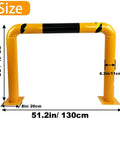 Two Pack Built Tough Heavy Duty Steel Safety Guard Barrier With Hollow Fillable Sections And Anchor Bolts For Warehouses And Parking Lots Use High Visibility Yellow Powder Coat To Stop Forklifts And Vehicles From Colliding 51.2 By 35.4 Inches front view