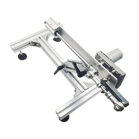 Rock Solid Reciprocating Cycle Linear Actuator With Adjustable Metal Stand And Grippy Suction Base 12 Volt 80 Millimeter Stroke 95 Rpm mounted on a sleek metal framework.