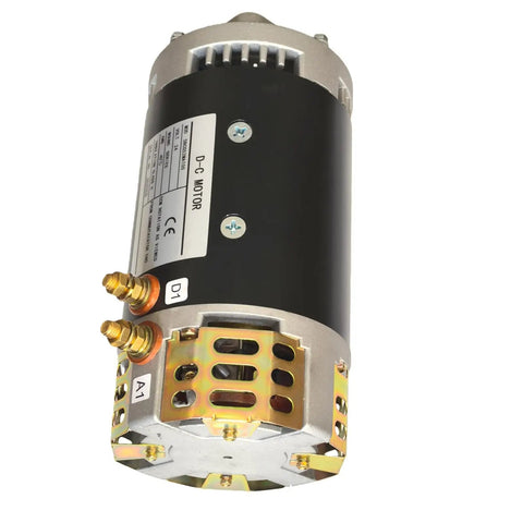 Brand New 24V DC Electric Motor For Genie Scissor Lift GS1930 Heavy Duty 4.5 HP Hydraulic Power Unit Replacement OEM Grade 40844GT side view with connectors
