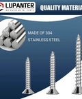 180-Piece Stainless Steel Wood Screws Set With Flat Head And Phillips Drive shown in 304 stainless steel quality