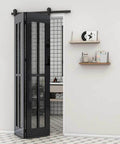 Heavy Duty Bi Folding Sliding Barn Door Hardware Kit For Two Doors 3 Foot Track 36 Inch Frosted Black Carbon Steel Rust Resistant